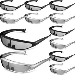 12 Pairs 80s Futuristic Narrow Cyber Visor Sunglasses Futuristic Shield Sunglasses Glasses Accessories for Costume Cosplay