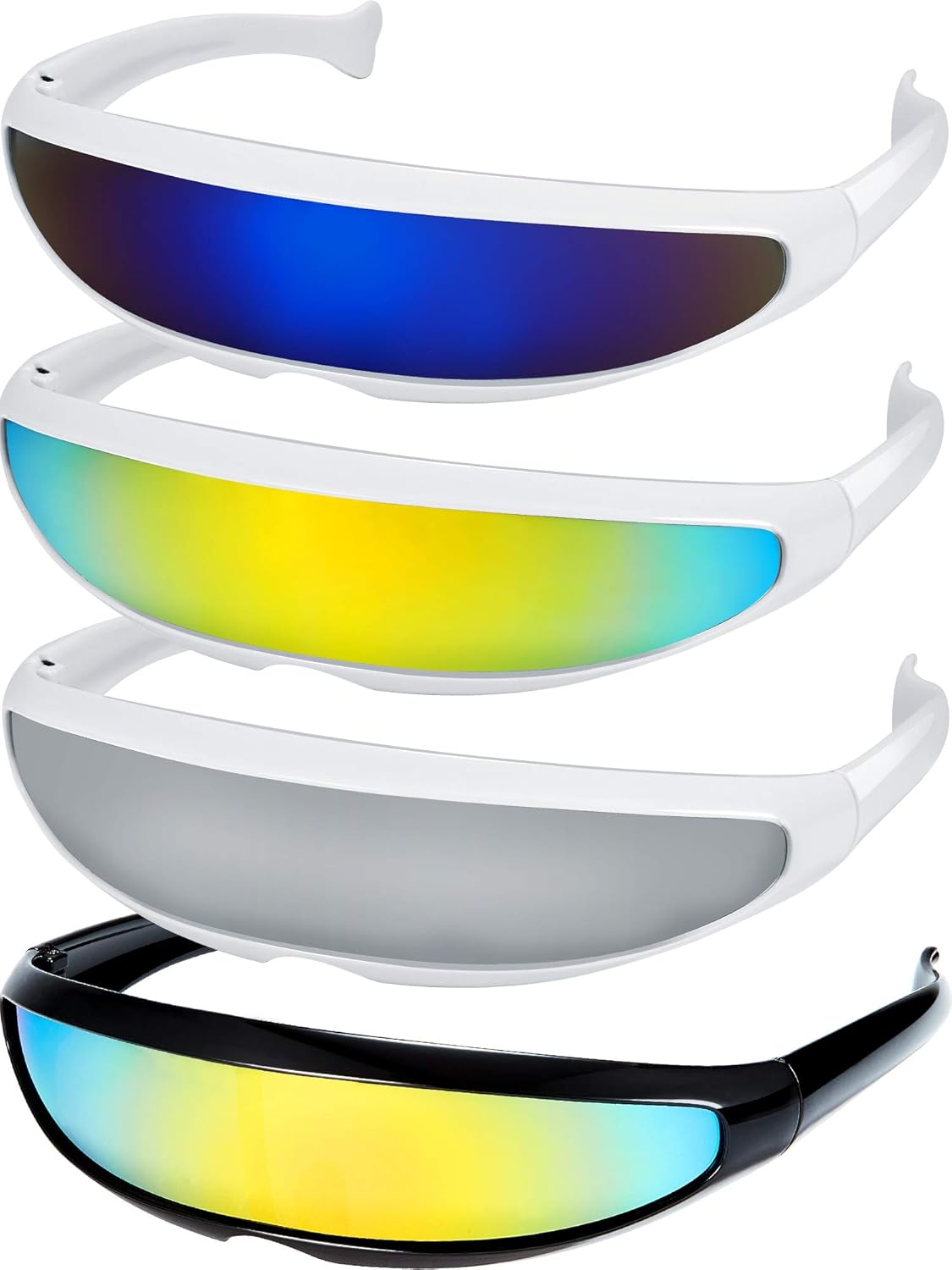 4 Pairs Futuristic Narrow Cyclops Sunglasses Robot Space Costume Color Mirrored Lens - Image 9
