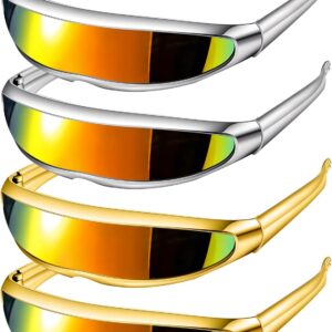 4 Pairs Futuristic Narrow Cyclops Sunglasses Robot Space Costume Color Mirrored Lens