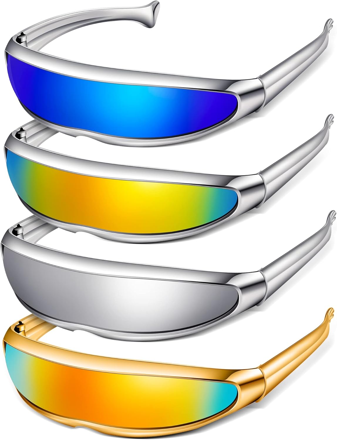 4 Pairs Futuristic Narrow Cyclops Sunglasses Robot Space Costume Color Mirrored Lens - Image 11