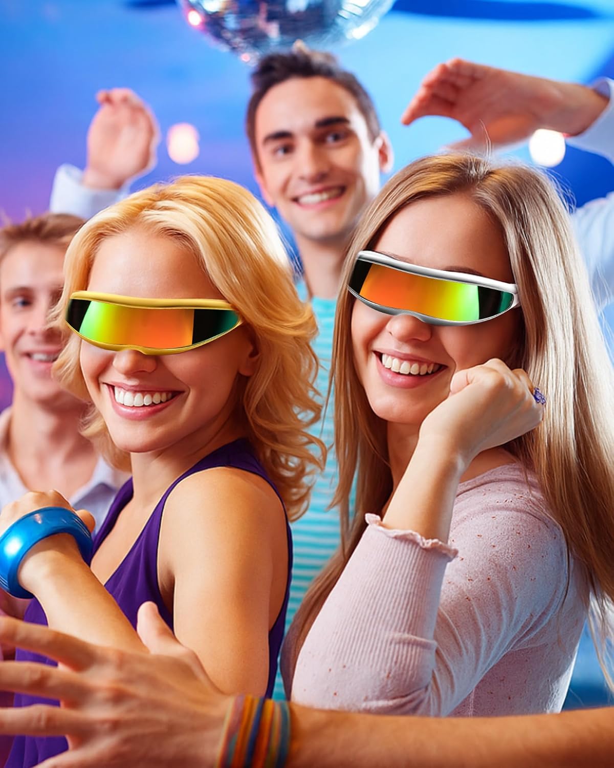 4 Pairs Futuristic Narrow Cyclops Sunglasses Robot Space Costume Color Mirrored Lens - Image 5