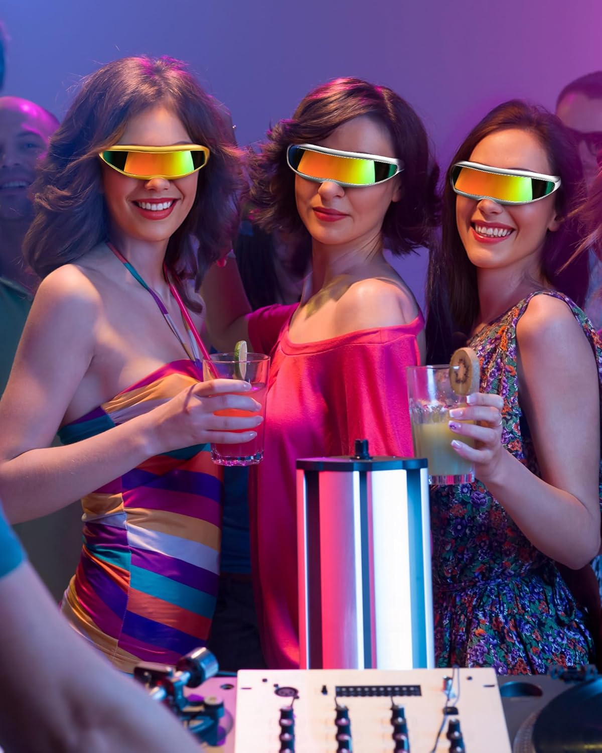 4 Pairs Futuristic Narrow Cyclops Sunglasses Robot Space Costume Color Mirrored Lens - Image 6