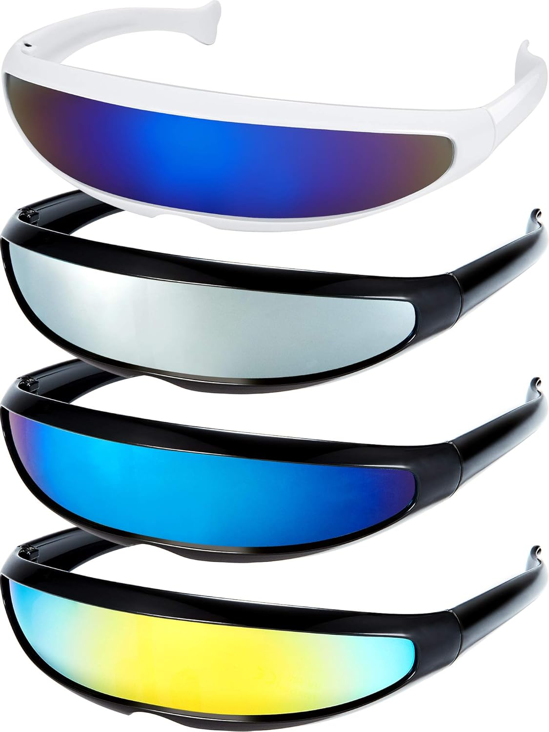 4 Pairs Futuristic Narrow Cyclops Sunglasses Robot Space Costume Color Mirrored Lens - Image 10