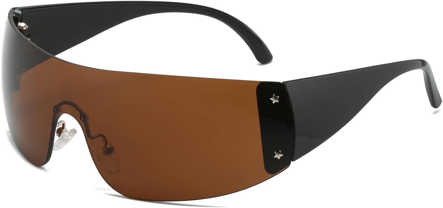 AIEYEZO Oversized Y2K Sunglasses for Women Men Trendy Retro Wrap Around Big Shield Sun Glasses