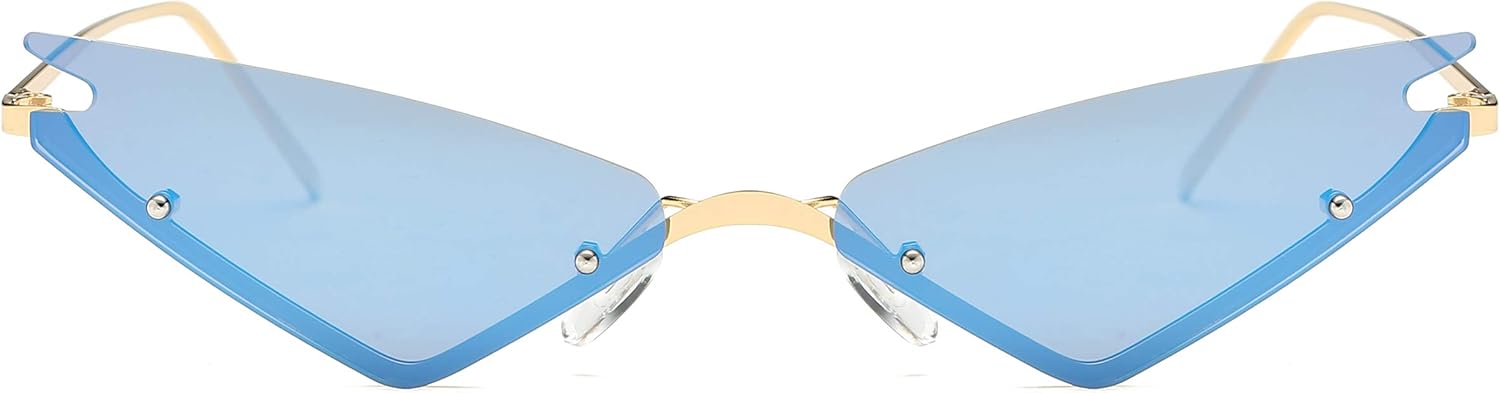 Armear Small Cateye Sunglasses Futuristic Rimless Colored Mirrored Lens - Image 10