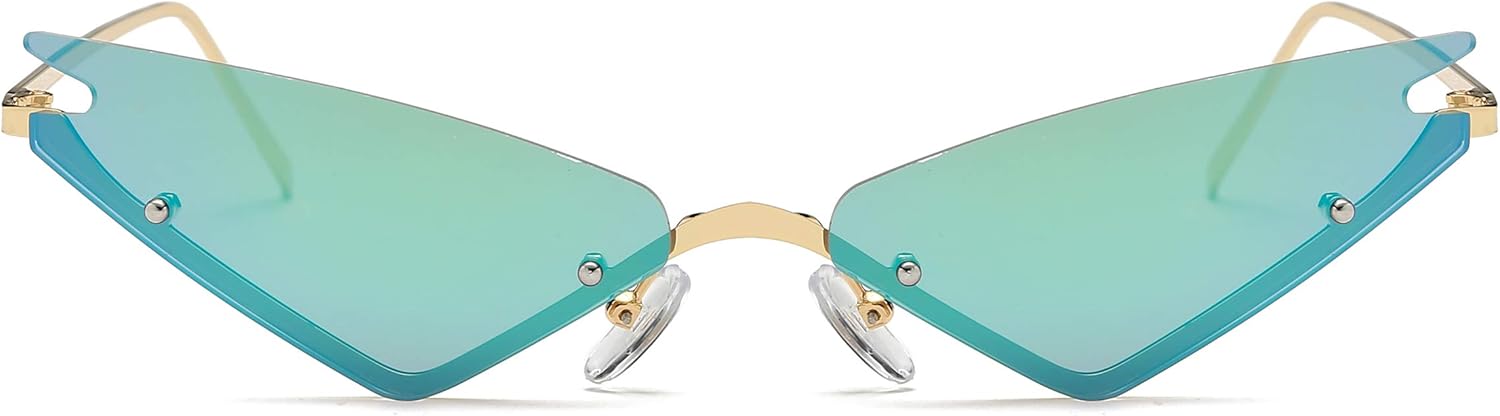Armear Small Cateye Sunglasses Futuristic Rimless Colored Mirrored Lens