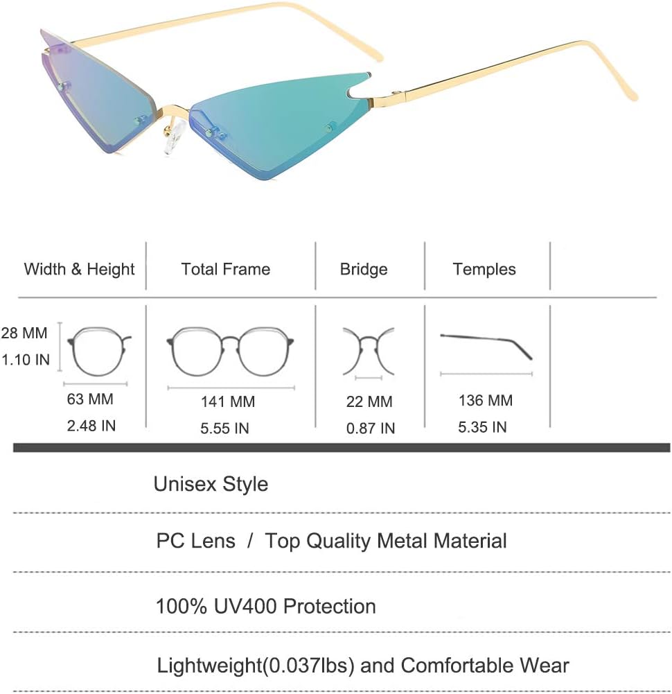 Armear Small Cateye Sunglasses Futuristic Rimless Colored Mirrored Lens - Image 6
