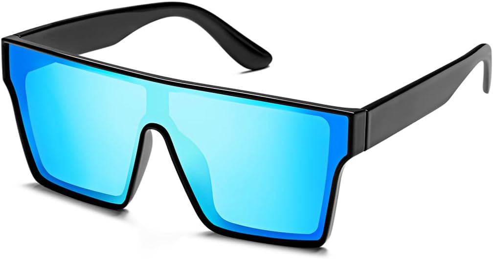 BINGKING Oversized UV400 Designer Polarized Sunglasses for Men Women Large Flat Square Trendy Mirrored Shades