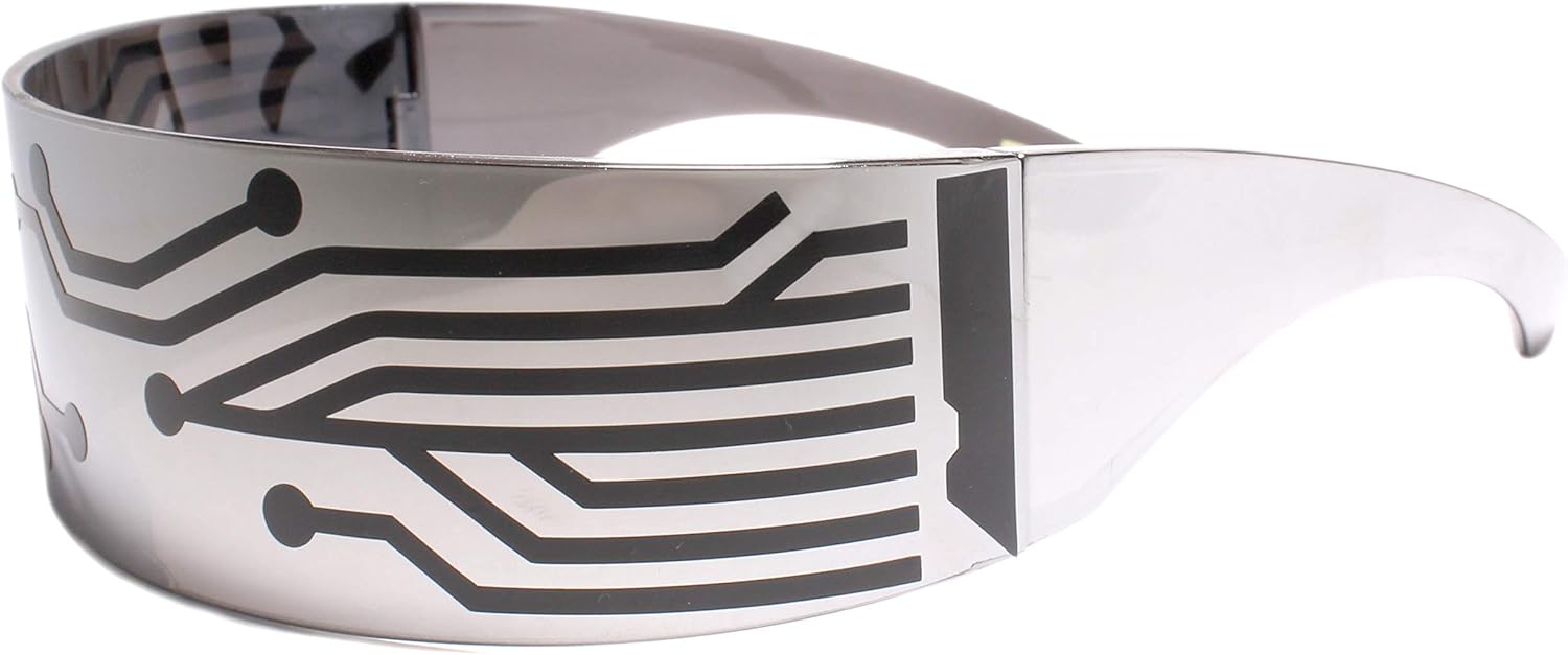 Bionic Cyborg Cosplay Party Rave Costume Futuristic Chrome Mirrored Sun Glasses - Image 2
