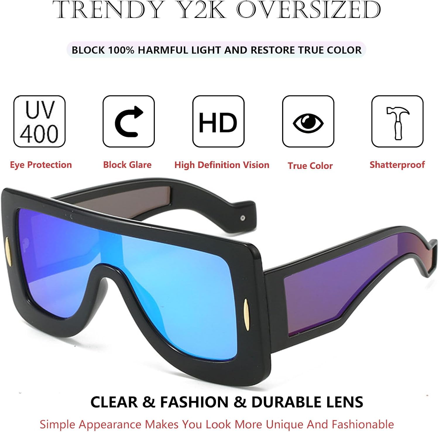 Bsreyeop Fashion Mask Sunglasses for Women Men Futuristic Shield Sun Glasses Oversized Flat Top Sunnies - Image 4