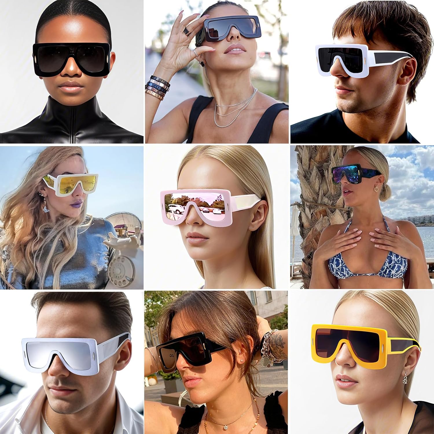 Bsreyeop Fashion Mask Sunglasses for Women Men Futuristic Shield Sun Glasses Oversized Flat Top Sunnies - Image 2