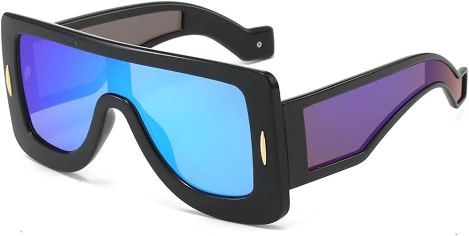 Bsreyeop Fashion Mask Sunglasses for Women Men Futuristic Shield Sun Glasses Oversized Flat Top Sunnies