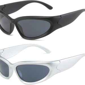 BUTABY Wrap Around Fashion Sunglasses for Women Men Oval Dark Futuristic Sun Glasses Outdoor Sport Shades UV400 Protection