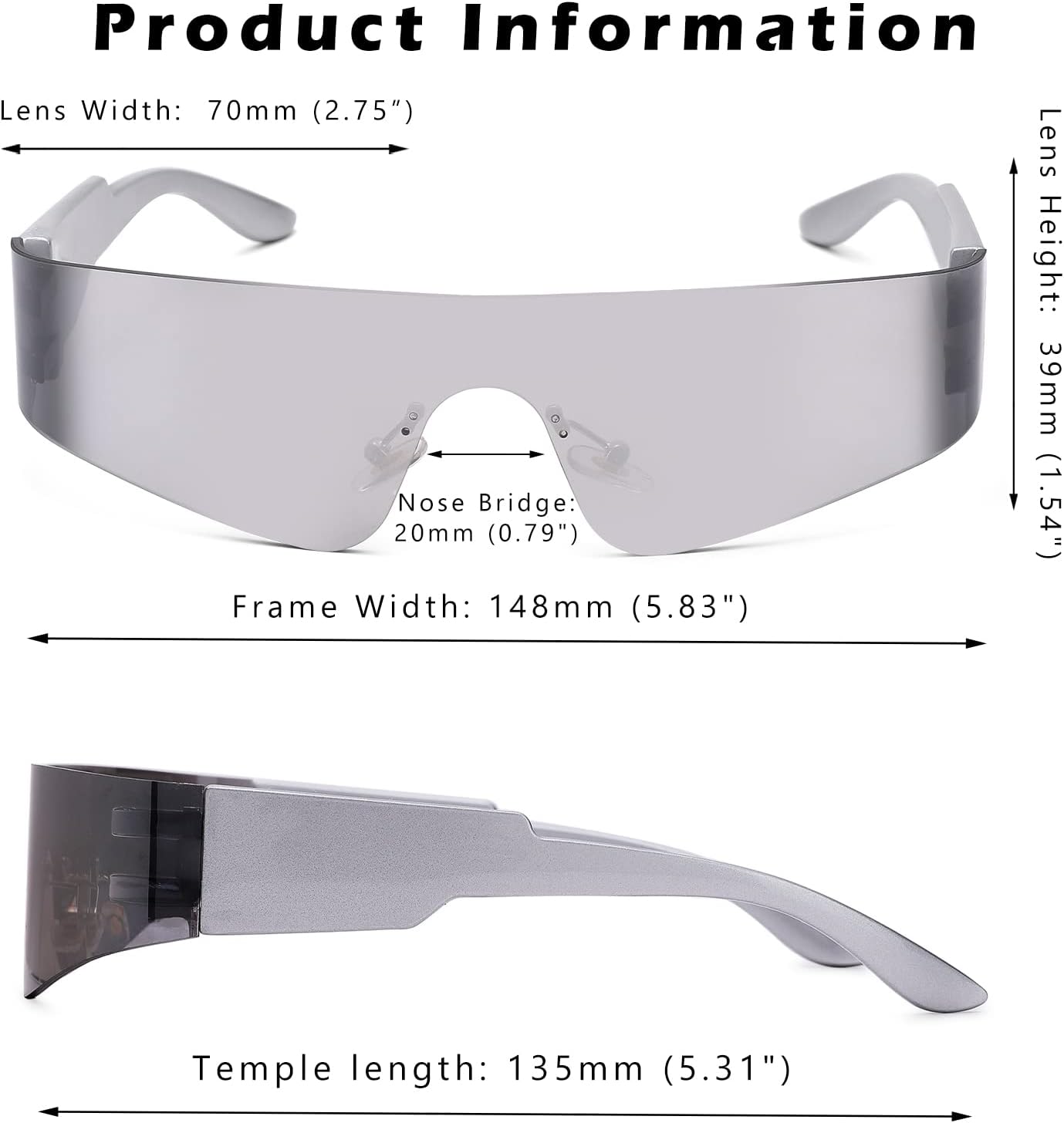 COASION Wrap Around Sunglasses for Women Men Trendy Rimless Futuristic Shades Y2k Shield Flat Top Fashion Eyeglasses - Image 4