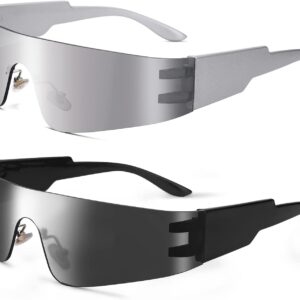 COASION Wrap Around Sunglasses for Women Men Trendy Rimless Futuristic Shades Y2k Shield Flat Top Fashion Eyeglasses