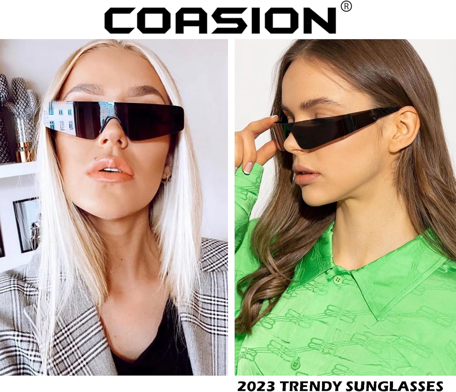 COASION Wrap Around Sunglasses for Women Men Trendy Rimless Futuristic Shades Y2k Shield Flat Top Fashion Eyeglasses - Image 3