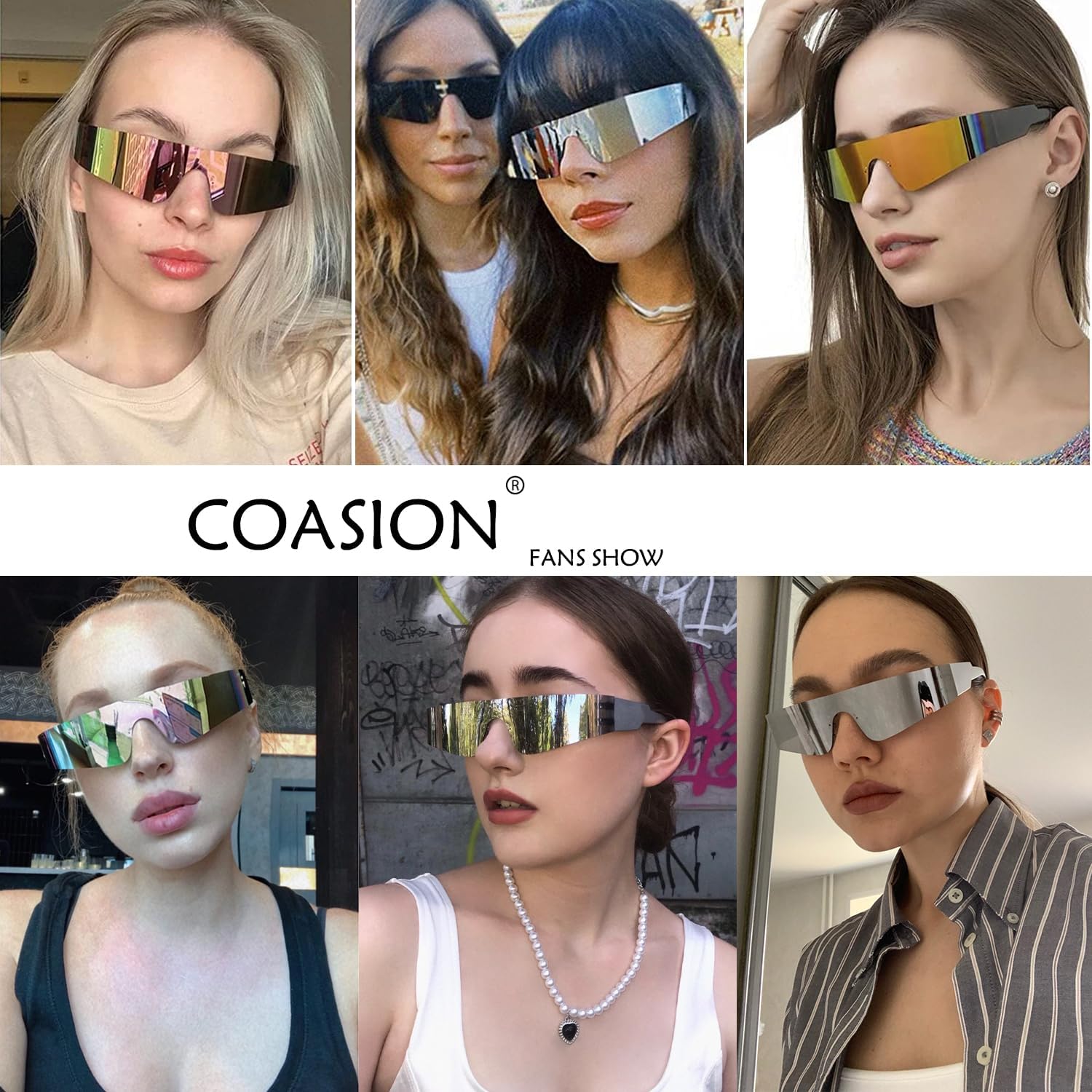 COASION Wrap Around Sunglasses for Women Men Trendy Rimless Futuristic Shades Y2k Shield Flat Top Fashion Eyeglasses - Image 2