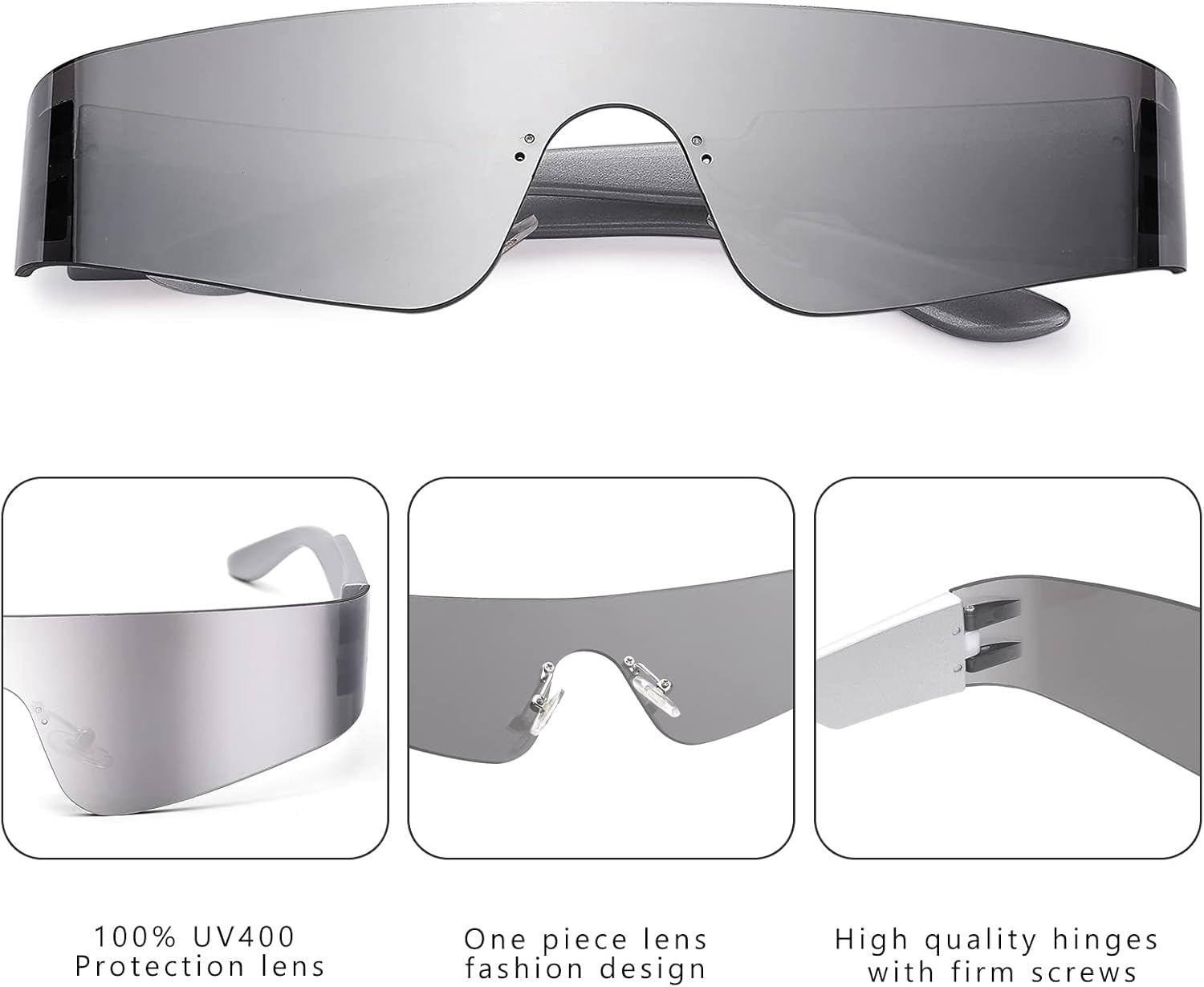 COASION Wrap Around Sunglasses for Women Men Trendy Rimless Futuristic Shades Y2k Shield Flat Top Fashion Eyeglasses - Image 5