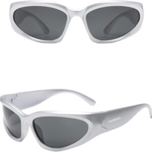 DAIMWEN Futuristic Sunglasses Thick Frame for Men Women Cool Oval Wrap Around Sport Sunglasses