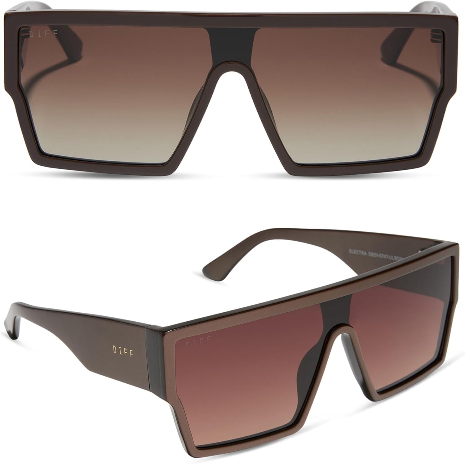 DIFF Electra Oversized Shield Sunglasses for Women | Truffle + Truffle Gradient | 100% UV Protection