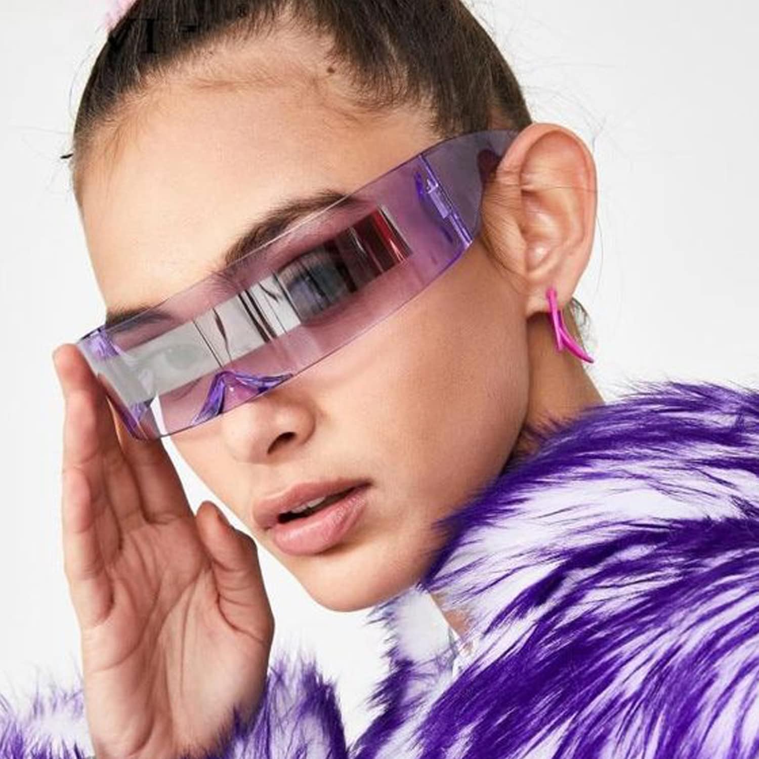 Dollger Futuristic Sunglasses Y2K Space Cyclops Wrap Around Glasses Rimless Translucent Mirrored Lens - Image 2