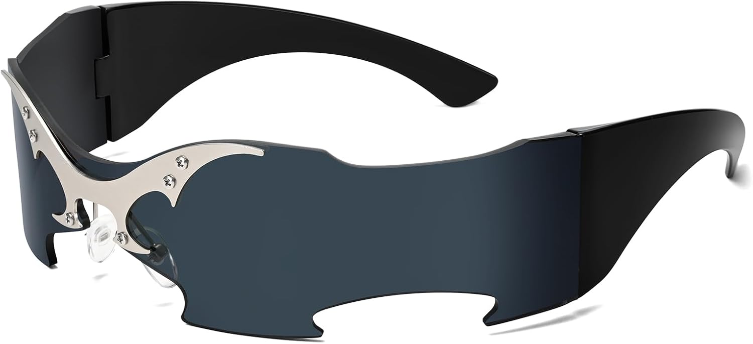 Dollger Futuristic Sunglasses Y2K Space Cyclops Wrap Around Glasses Rimless Translucent Mirrored Lens - Image 22