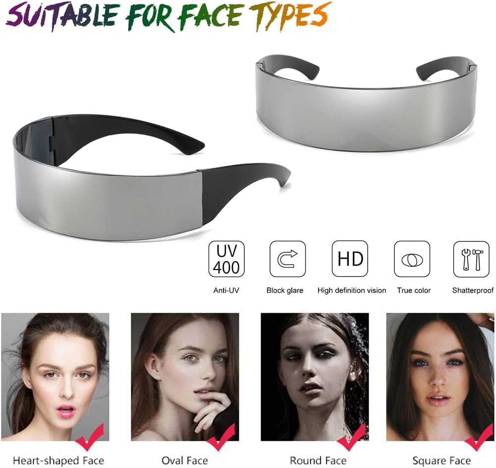 Dollger Futuristic Sunglasses Y2K Space Cyclops Wrap Around Glasses Rimless Translucent Mirrored Lens - Image 7