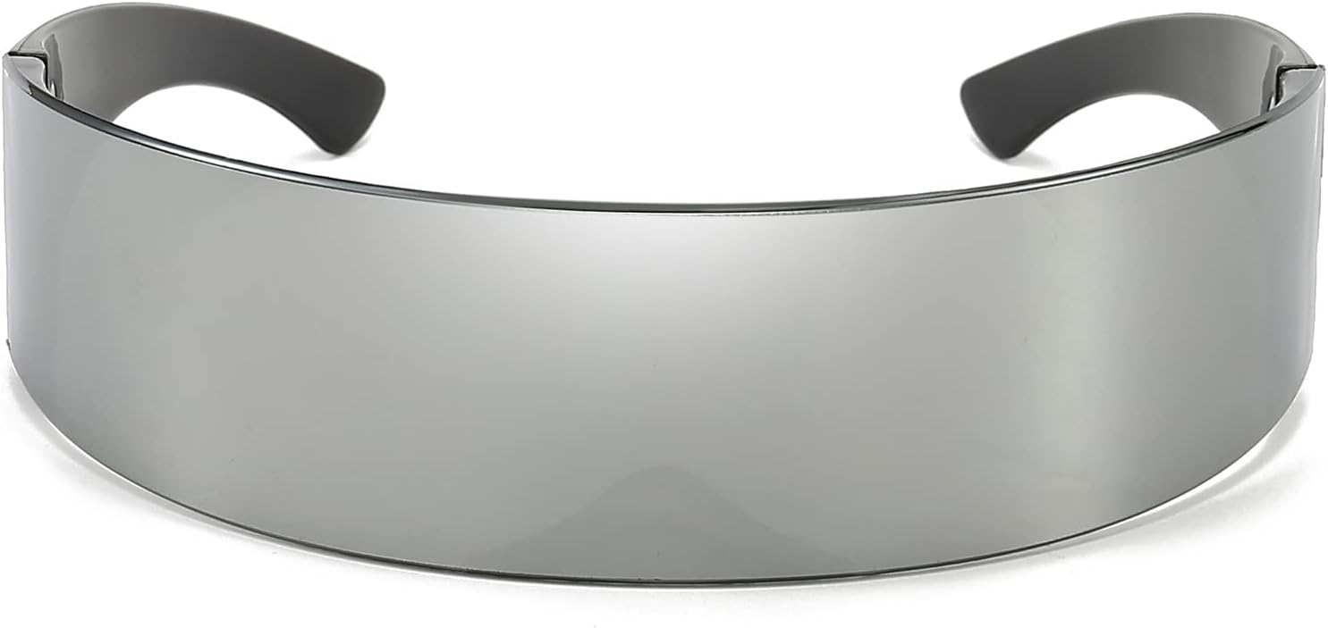 Dollger Futuristic Sunglasses Y2K Space Cyclops Wrap Around Glasses Rimless Translucent Mirrored Lens