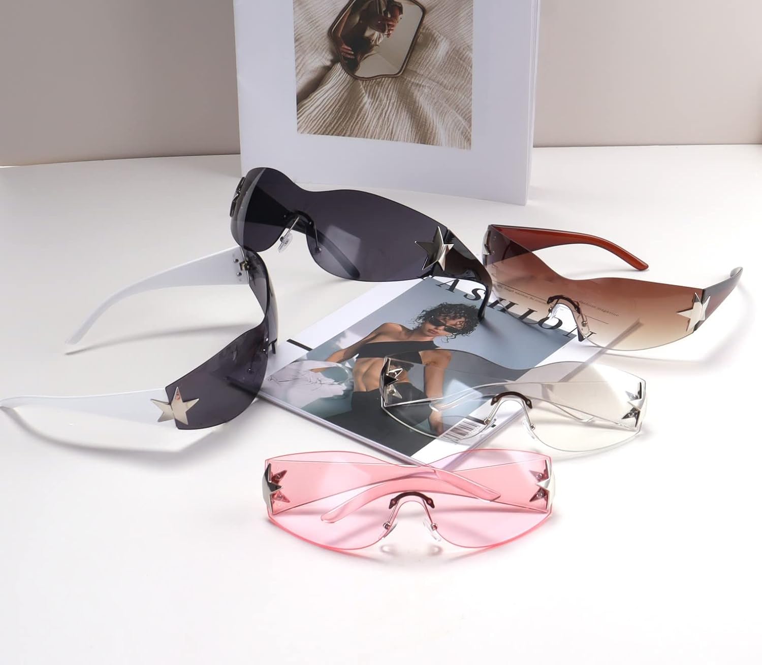 Dollger Trendy Y2K Sunglasses Women Men Wrap Around Rimless Sunglasses Cyber Y2k Fashion 2000 Glasses Shield - Image 7