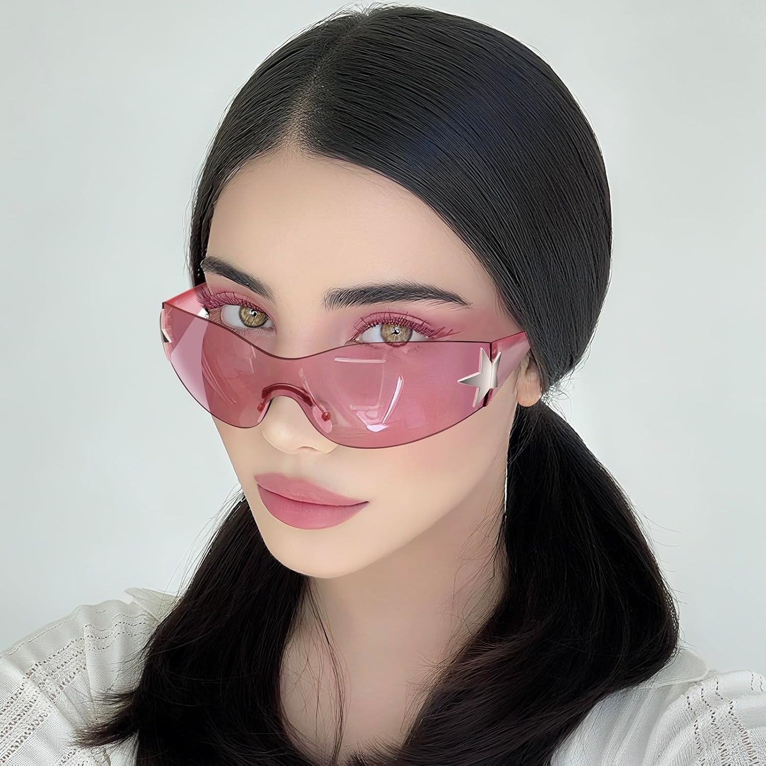 Dollger Trendy Y2K Sunglasses Women Men Wrap Around Rimless Sunglasses Cyber Y2k Fashion 2000 Glasses Shield - Image 2