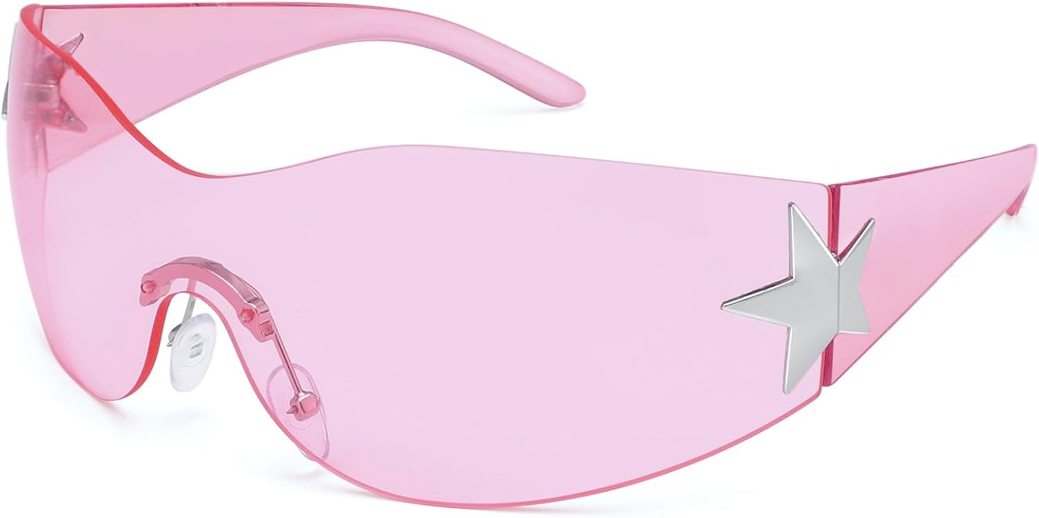 Dollger Trendy Y2K Sunglasses Women Men Wrap Around Rimless Sunglasses Cyber Y2k Fashion 2000 Glasses Shield - Image 8