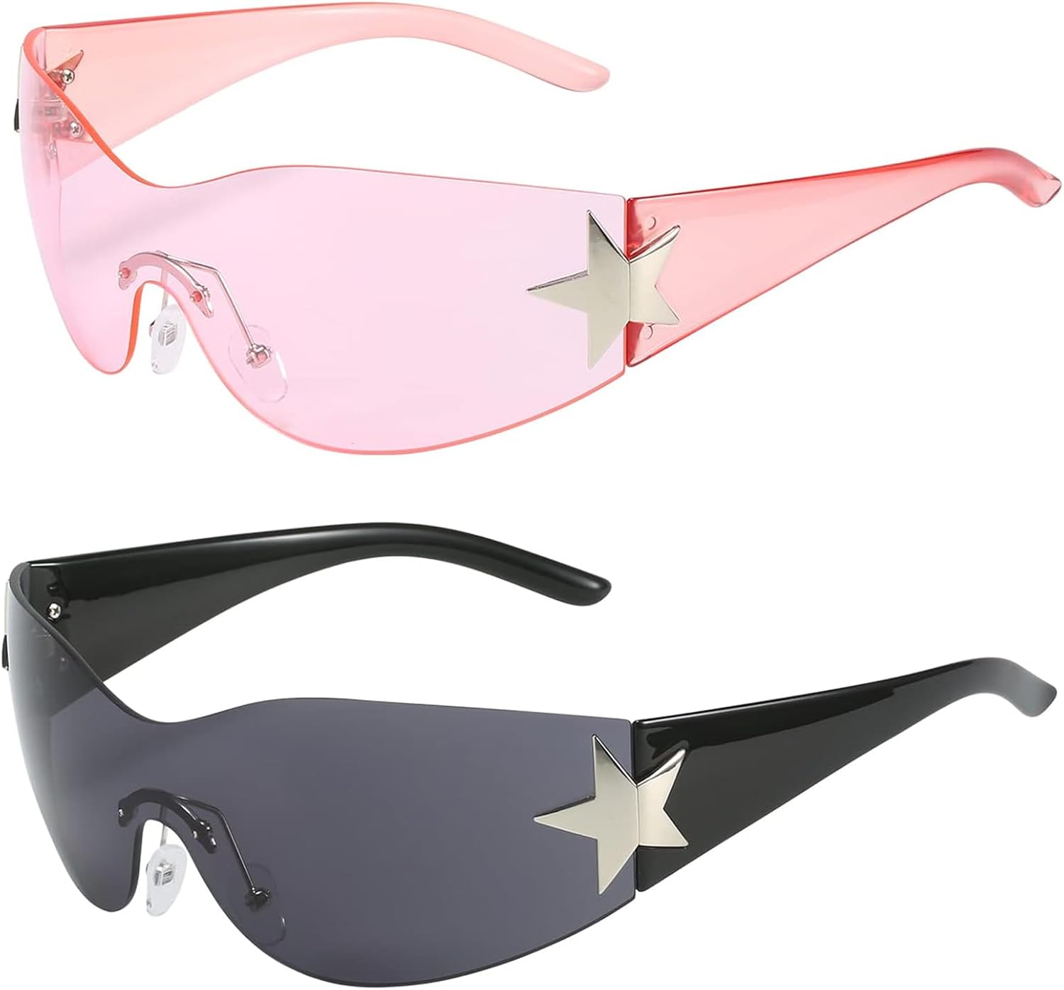 Dollger Trendy Y2K Sunglasses Women Men Wrap Around Rimless Sunglasses Cyber Y2k Fashion 2000 Glasses Shield - Image 9