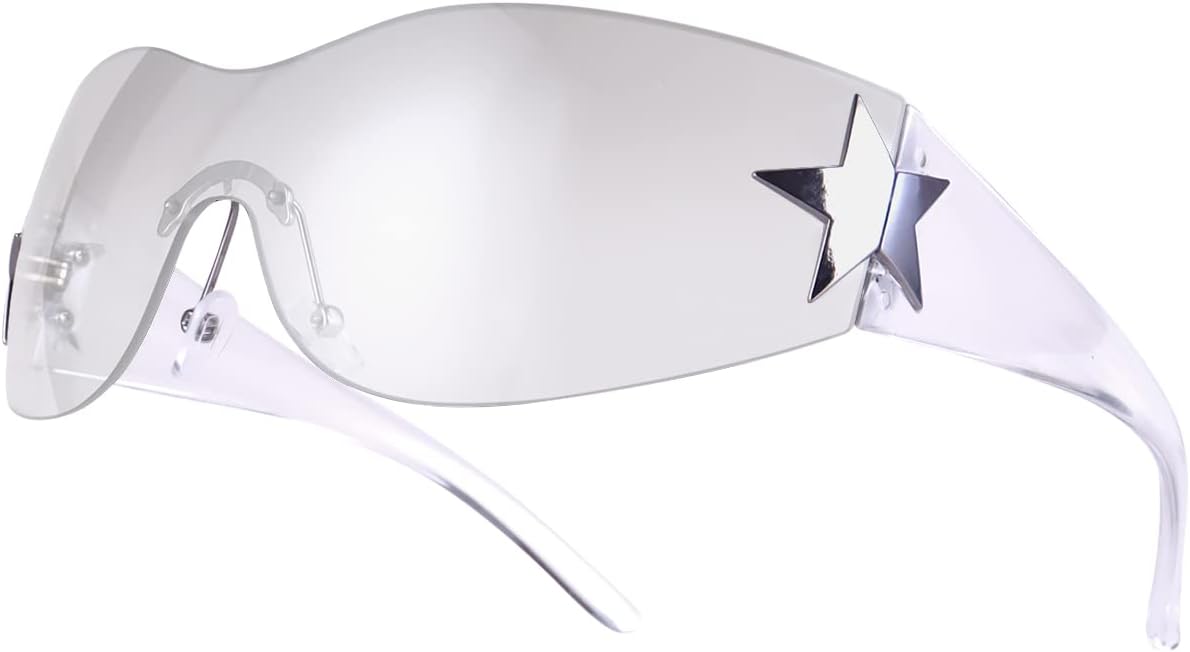 Dollger Trendy Y2K Sunglasses Women Men Wrap Around Rimless Sunglasses Cyber Y2k Fashion 2000 Glasses Shield - Image 17