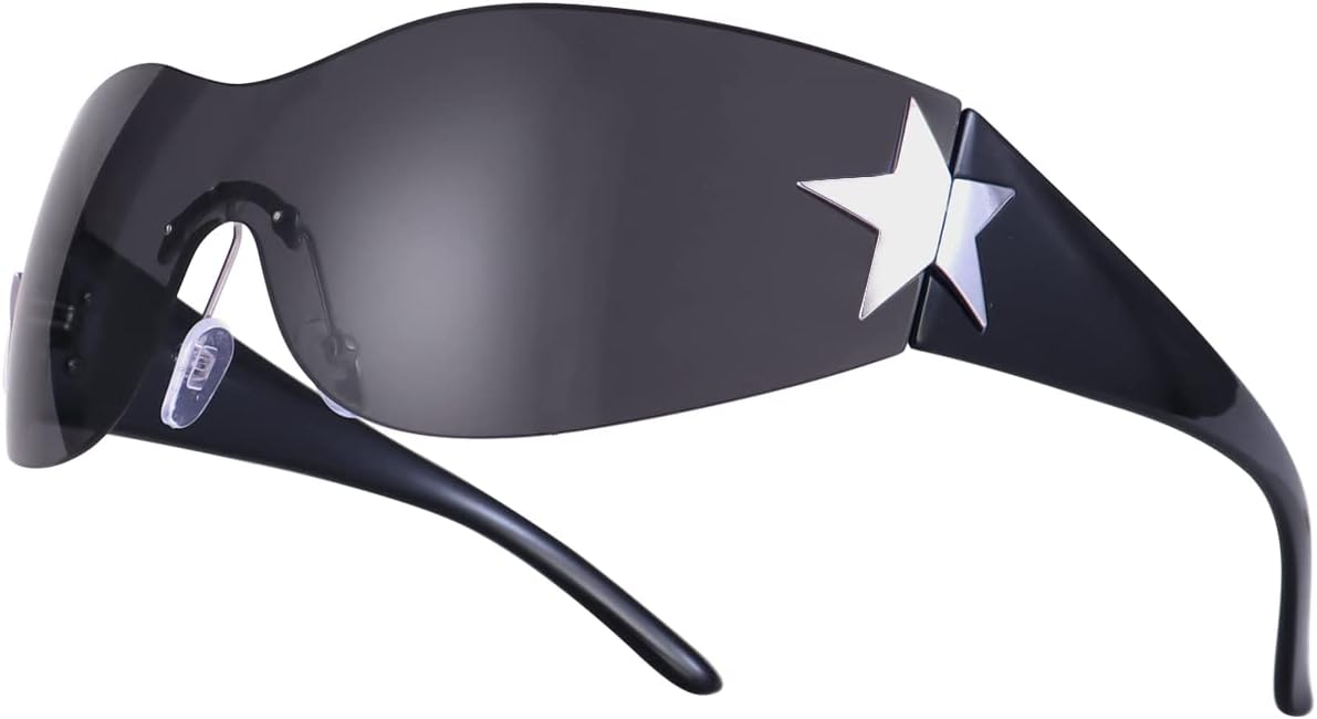 Dollger Trendy Y2K Sunglasses Women Men Wrap Around Rimless Sunglasses Cyber Y2k Fashion 2000 Glasses Shield - Image 14