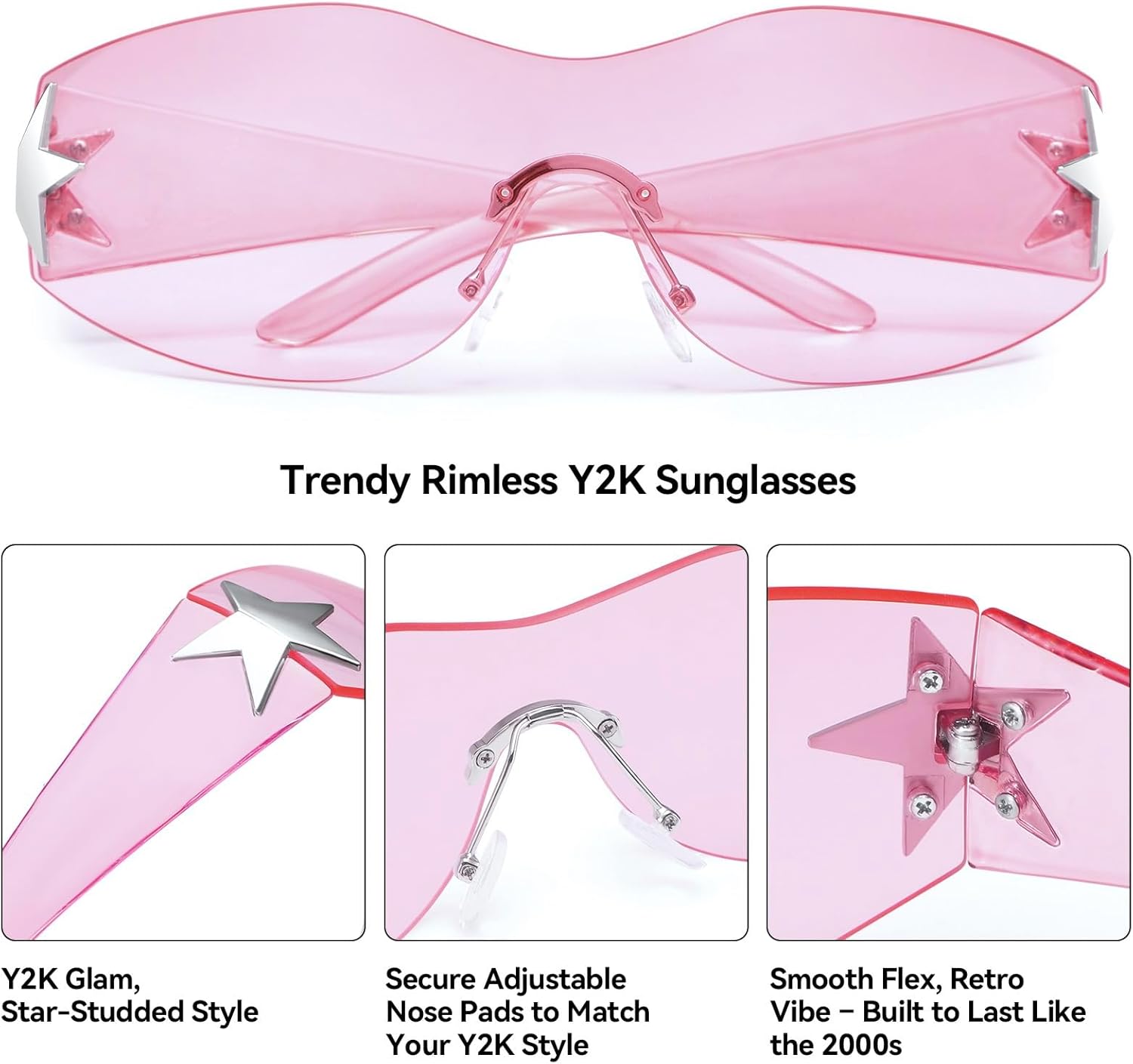 Dollger Trendy Y2K Sunglasses Women Men Wrap Around Rimless Sunglasses Cyber Y2k Fashion 2000 Glasses Shield - Image 3