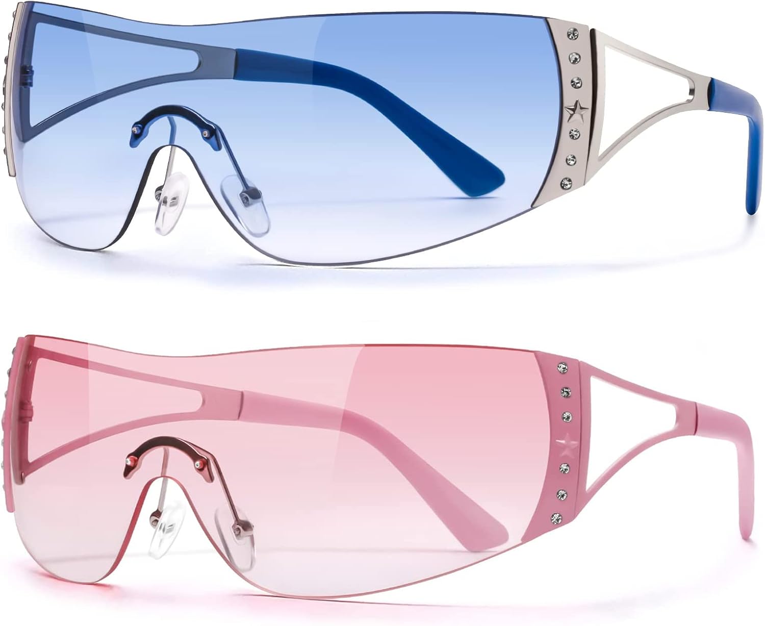 DQbhzh Y2K Glasses 2000s Cool Rimless Sunglasses for Women Men Trendy Shield Wrap Around - Image 9