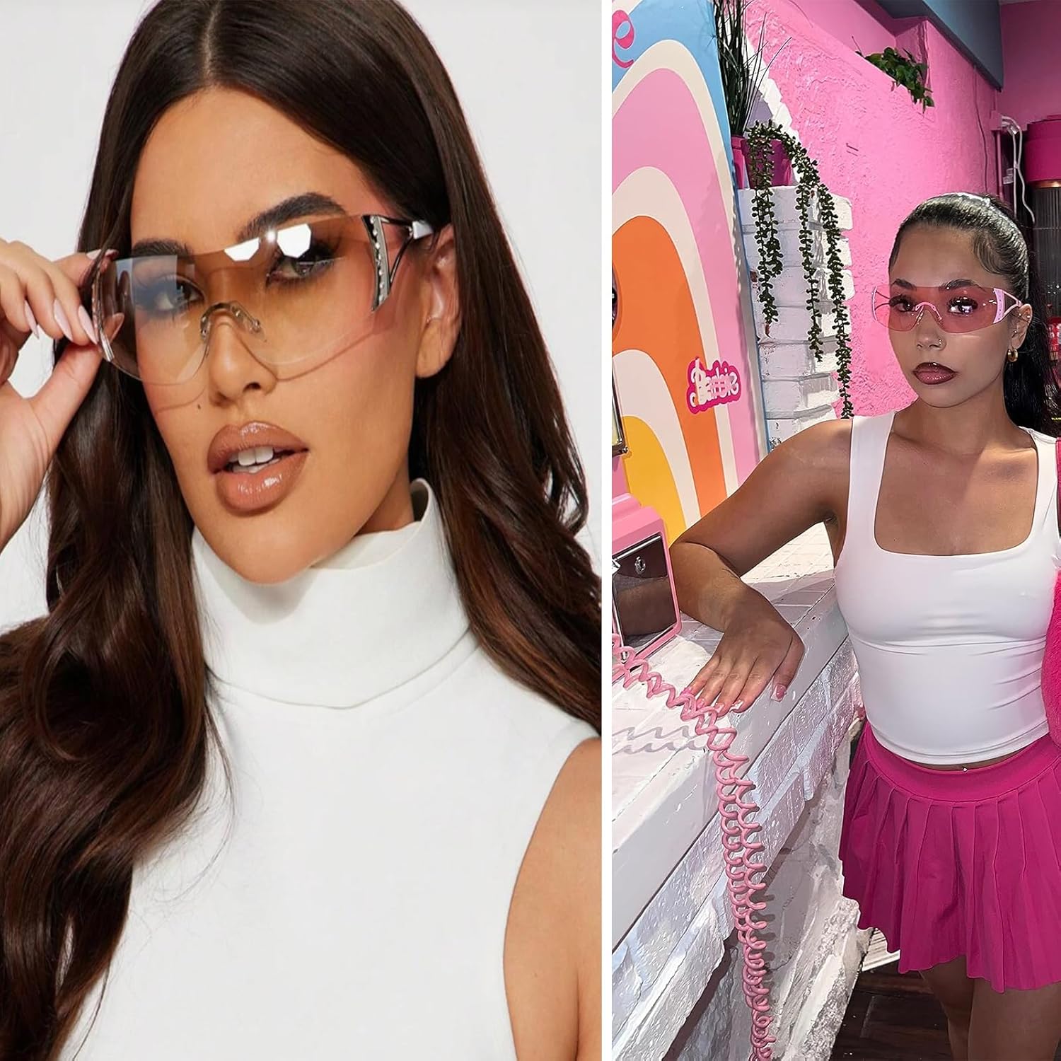 DQbhzh Y2K Glasses 2000s Cool Rimless Sunglasses for Women Men Trendy Shield Wrap Around - Image 4