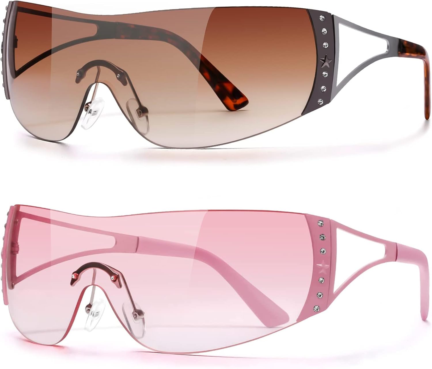 DQbhzh Y2K Glasses 2000s Cool Rimless Sunglasses for Women Men Trendy Shield Wrap Around - Image 13