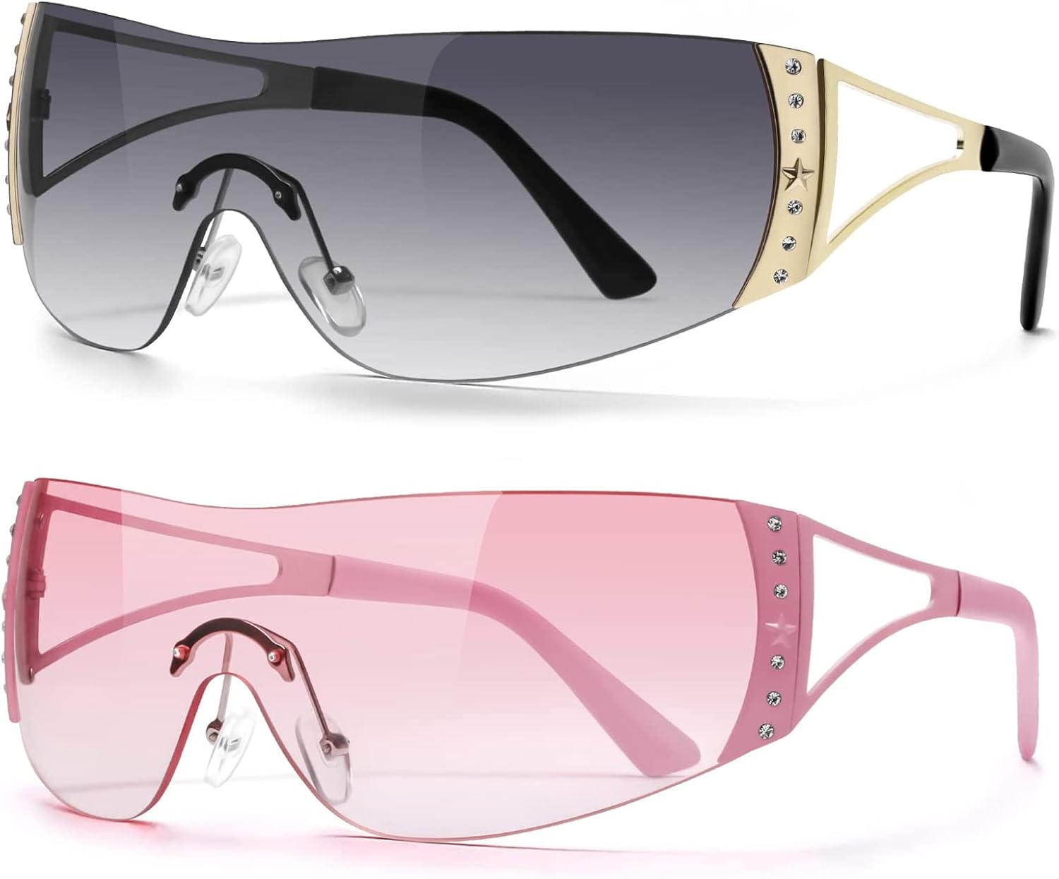 DQbhzh Y2K Glasses 2000s Cool Rimless Sunglasses for Women Men Trendy Shield Wrap Around - Image 14