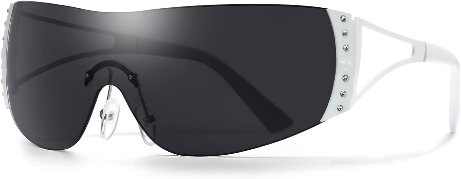 DQbhzh Y2K Glasses 2000s Cool Rimless Sunglasses for Women Men Trendy Shield Wrap Around - Image 12