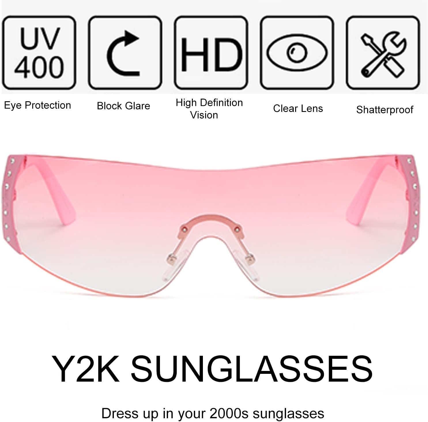 DQbhzh Y2K Glasses 2000s Cool Rimless Sunglasses for Women Men Trendy Shield Wrap Around - Image 6