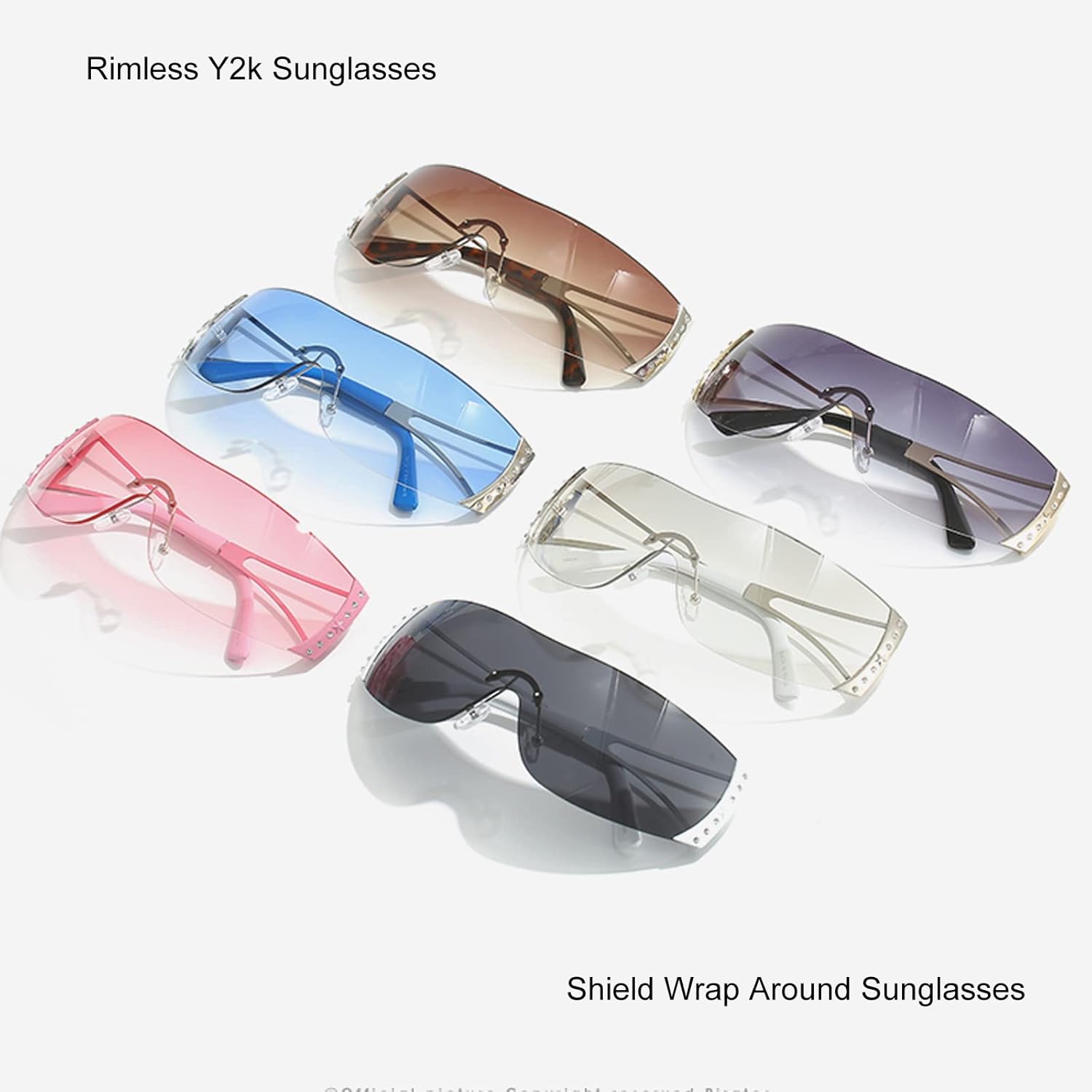 DQbhzh Y2K Glasses 2000s Cool Rimless Sunglasses for Women Men Trendy Shield Wrap Around - Image 8