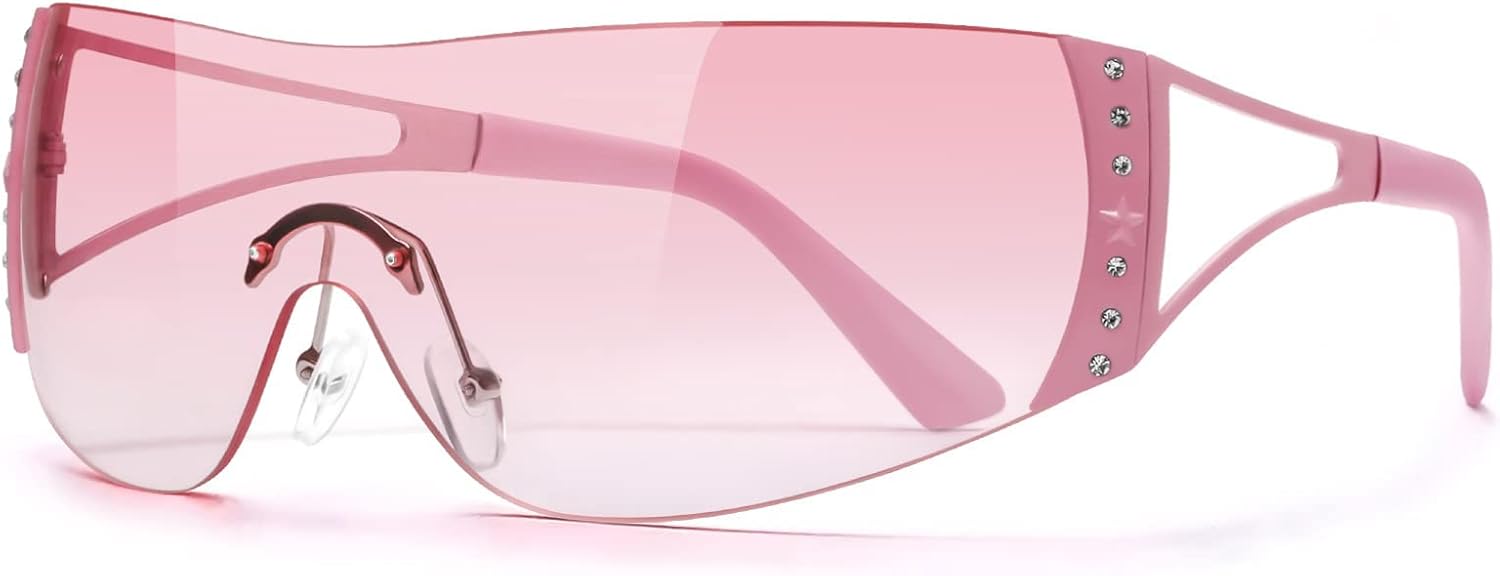 DQbhzh Y2K Glasses 2000s Cool Rimless Sunglasses for Women Men Trendy Shield Wrap Around - Image 11