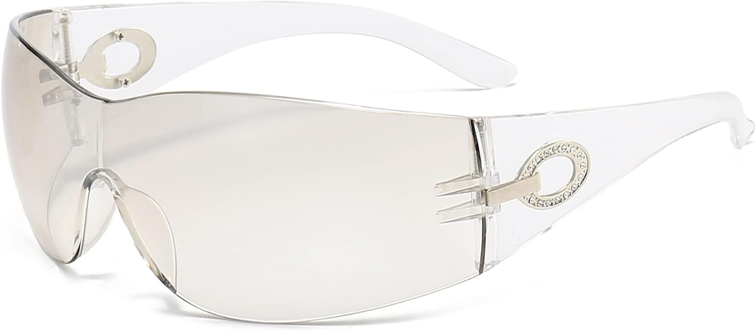 DQbhzh Y2K Glasses 2000s Cool Rimless Sunglasses for Women Men Trendy Shield Wrap Around - Image 10
