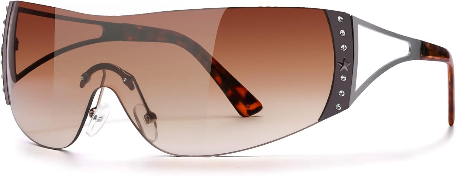 DQbhzh Y2K Glasses 2000s Cool Rimless Sunglasses for Women Men Trendy Shield Wrap Around - Image 16