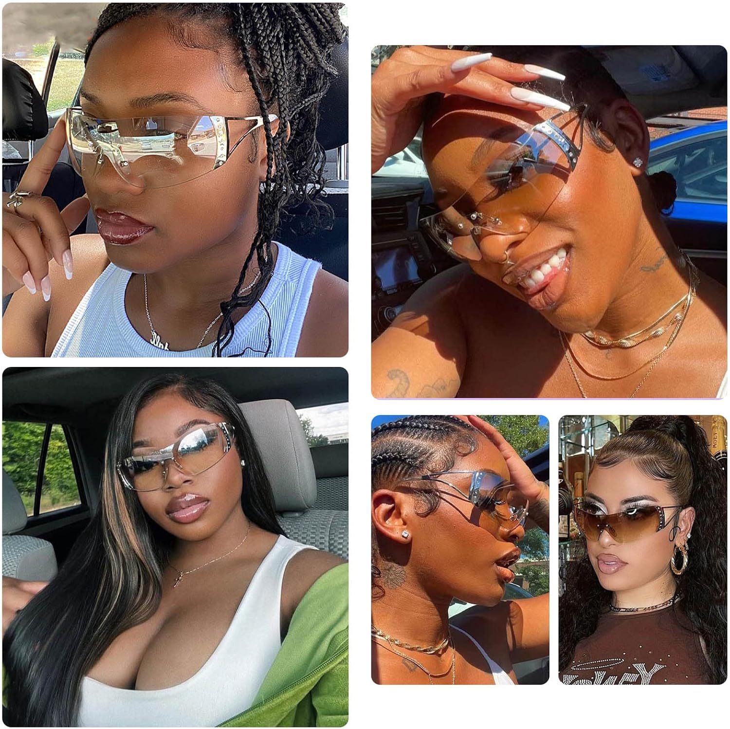 DQbhzh Y2K Glasses 2000s Cool Rimless Sunglasses for Women Men Trendy Shield Wrap Around - Image 5