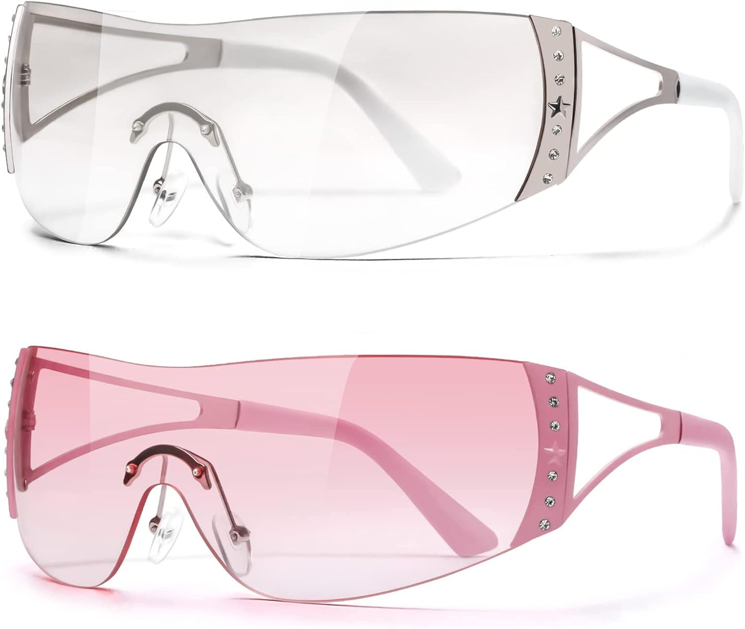 DQbhzh Y2K Glasses 2000s Cool Rimless Sunglasses for Women Men Trendy Shield Wrap Around