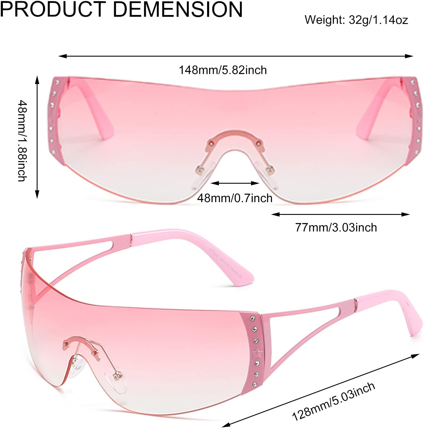 DQbhzh Y2K Glasses 2000s Cool Rimless Sunglasses for Women Men Trendy Shield Wrap Around - Image 7