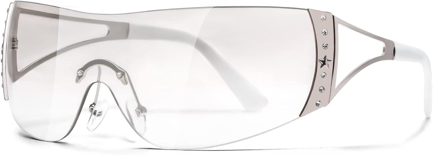 DQbhzh Y2K Glasses 2000s Cool Rimless Sunglasses for Women Men Trendy Shield Wrap Around - Image 15