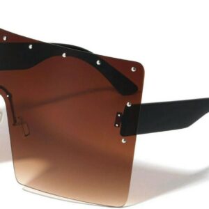 Dweebzilla XXL Huge Oversized Rimless One Piece Shield Lens Wrap Around Flat Top Studded Sunglasses